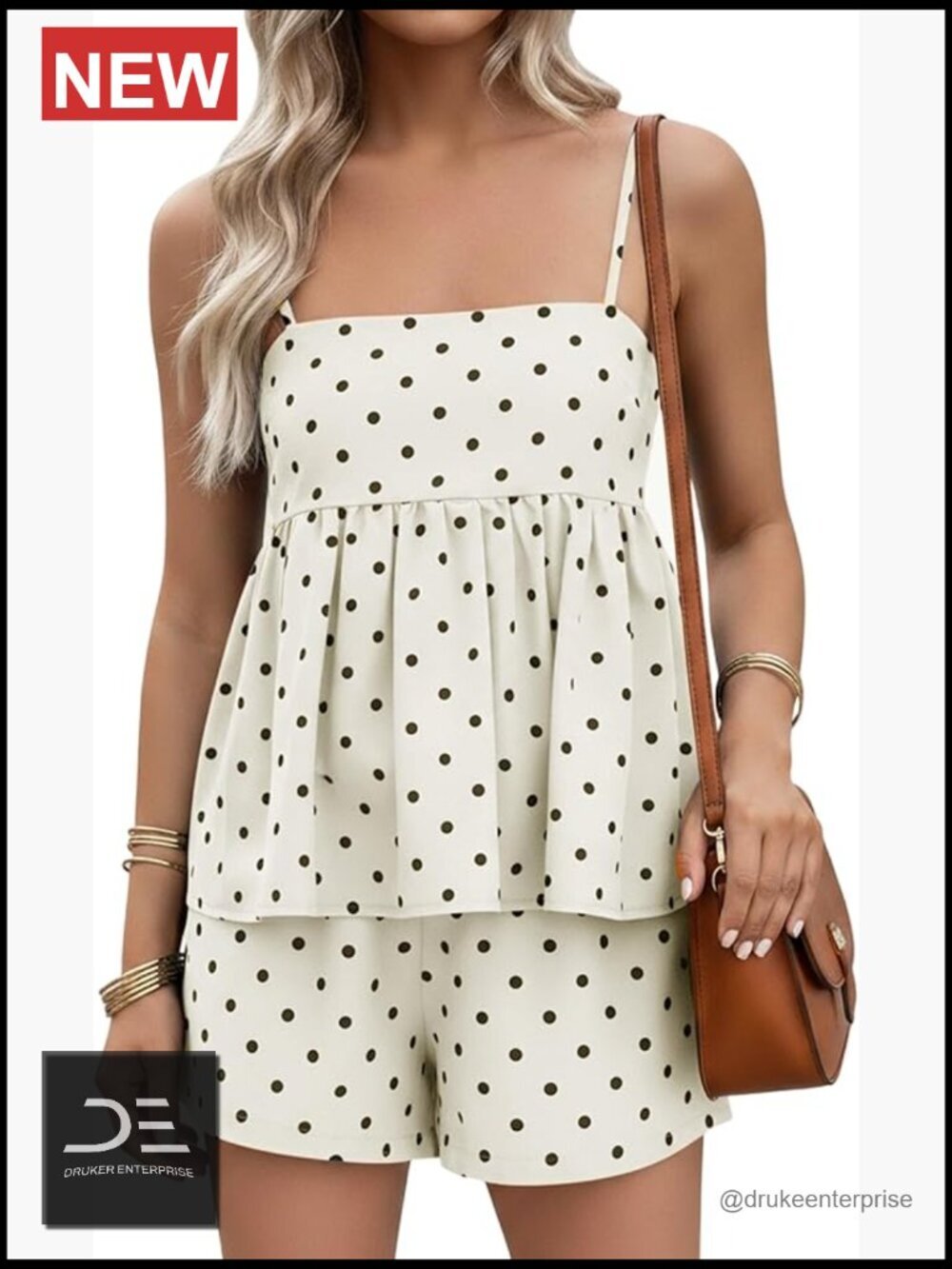 Polka Dot 2 Piece Short Set Sleeveless Square Neck Vacation Outfit